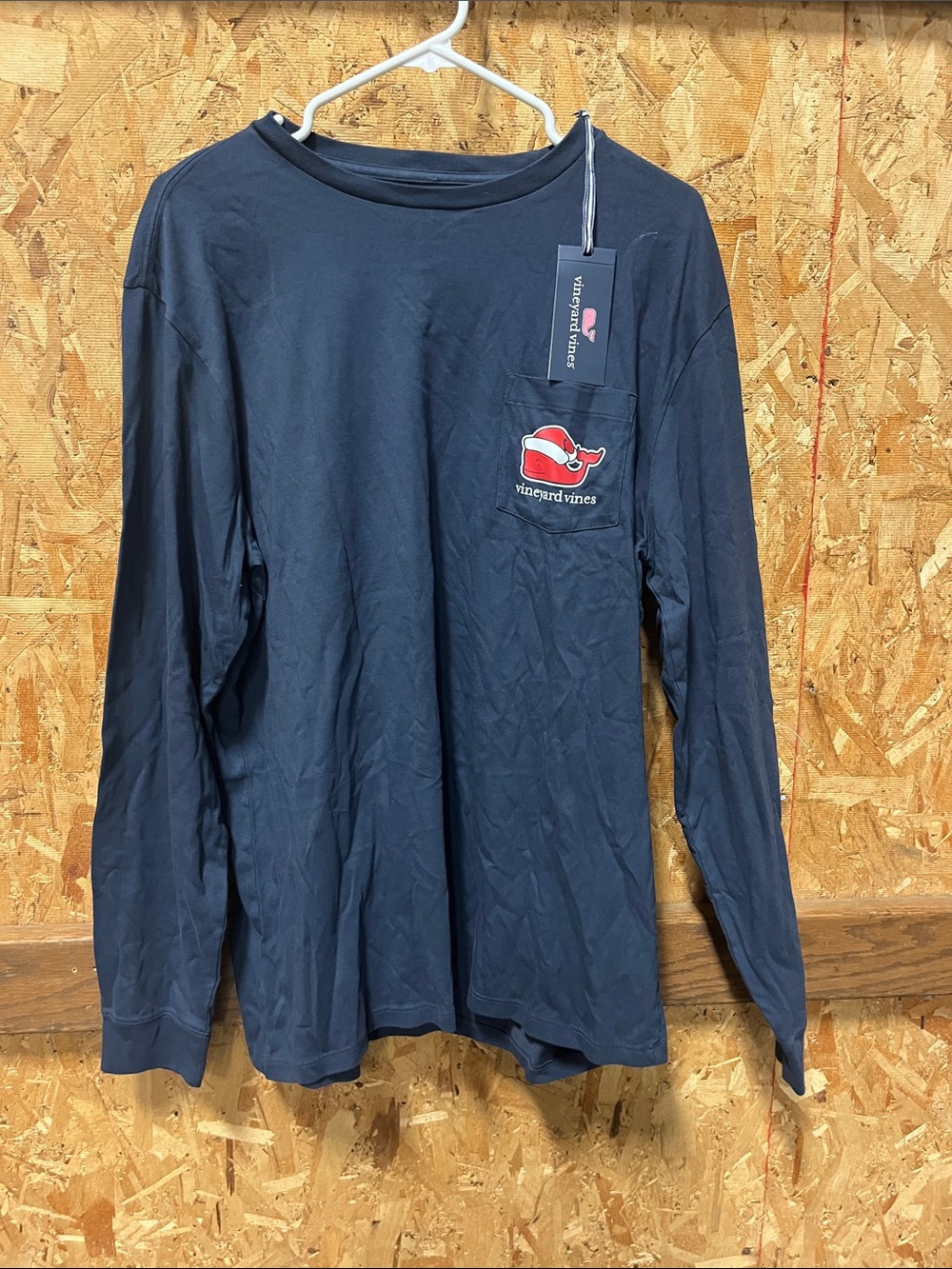 Vineyard Vines Navy Long Sleeve Pocket Tee with Red Whale Logo
